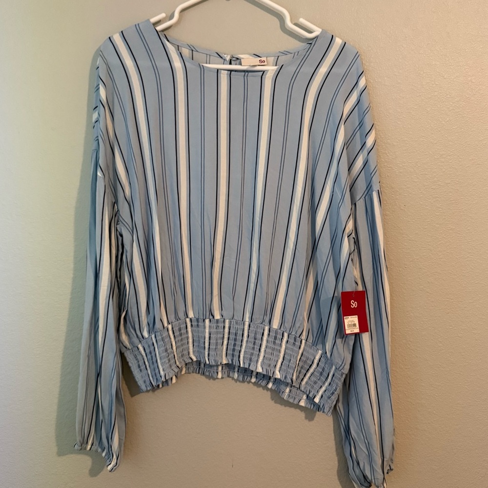 SO Light Blue and White Striped Waist length Blouse